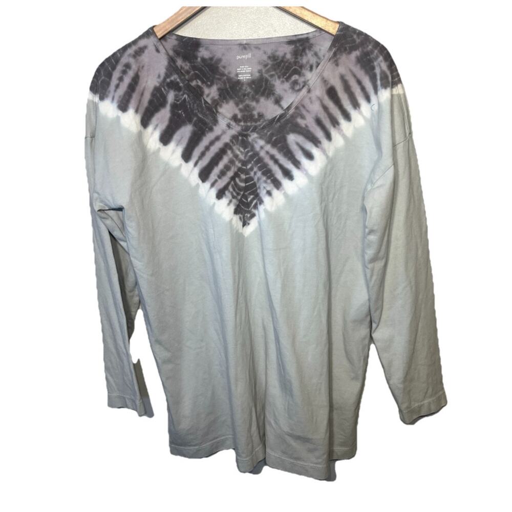 pure Jill J.Jill Gray Soft Relaxed Tie-Dyed Tunic V Neck Cotton Comfy Casual L
